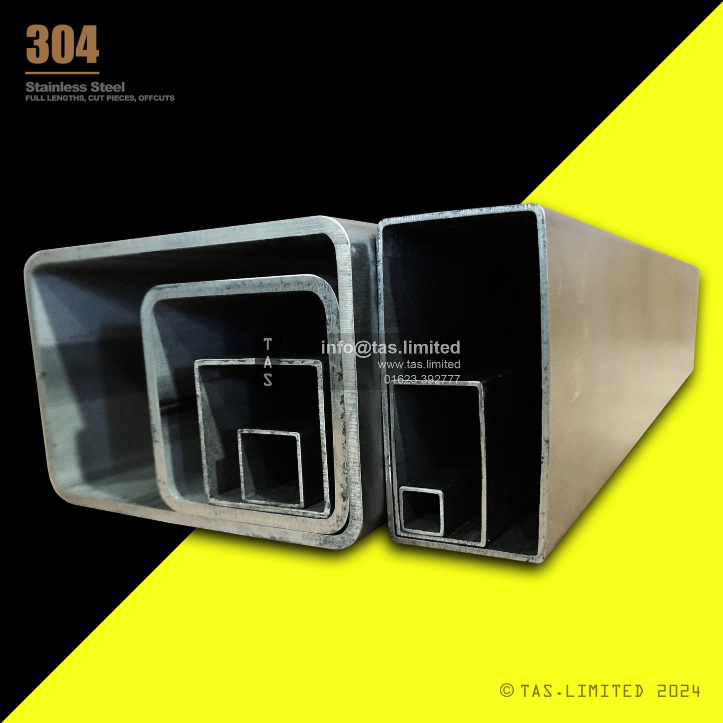 20 X 10 X 1 RECTANGULAR BOX SECTION, RHS, 304 STAINLESS STEEL, DULL POLISHED (1.4301 / 1.4307)