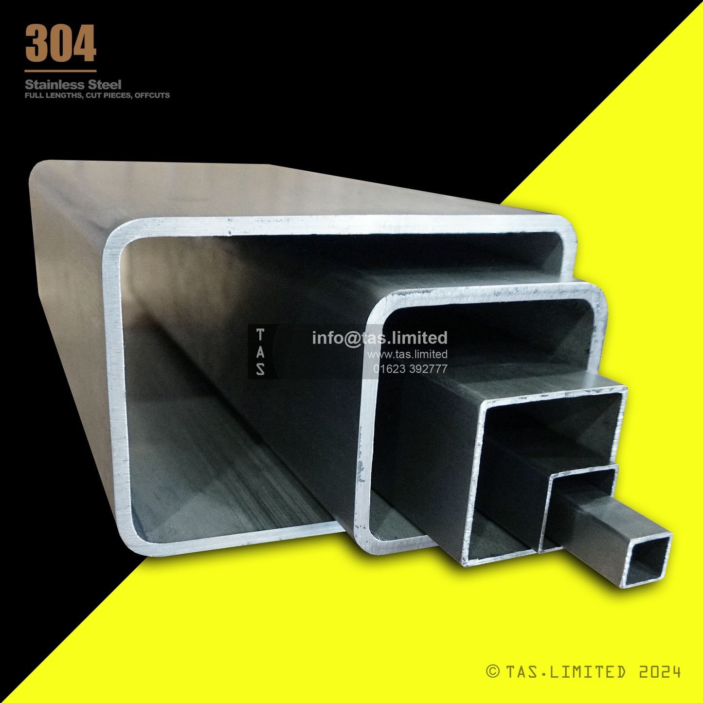 20 X 10 X 1 RECTANGULAR BOX SECTION, RHS, 304 STAINLESS STEEL, DULL POLISHED (1.4301 / 1.4307)
