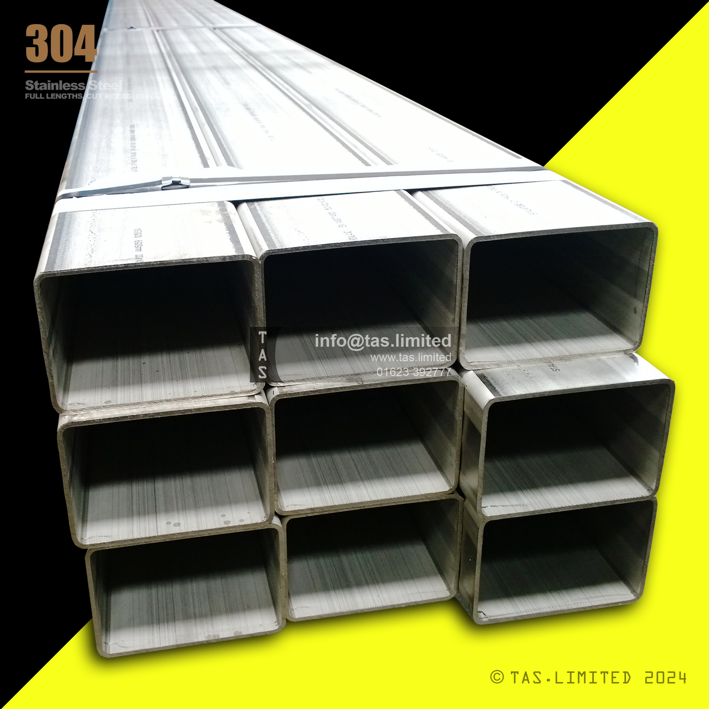 20 X 10 X 1 RECTANGULAR BOX SECTION, RHS, 304 STAINLESS STEEL, DULL POLISHED (1.4301 / 1.4307)