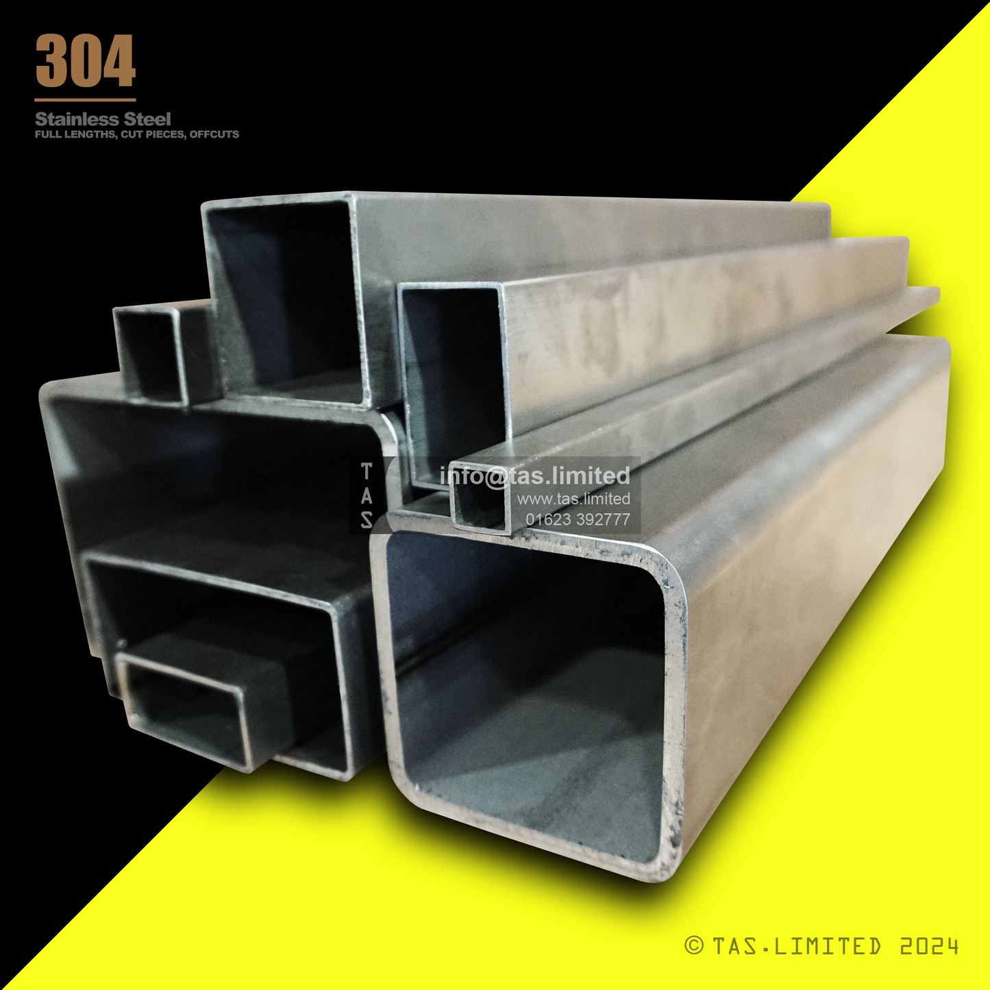 20 X 10 X 1 RECTANGULAR BOX SECTION, RHS, 304 STAINLESS STEEL, DULL POLISHED (1.4301 / 1.4307)