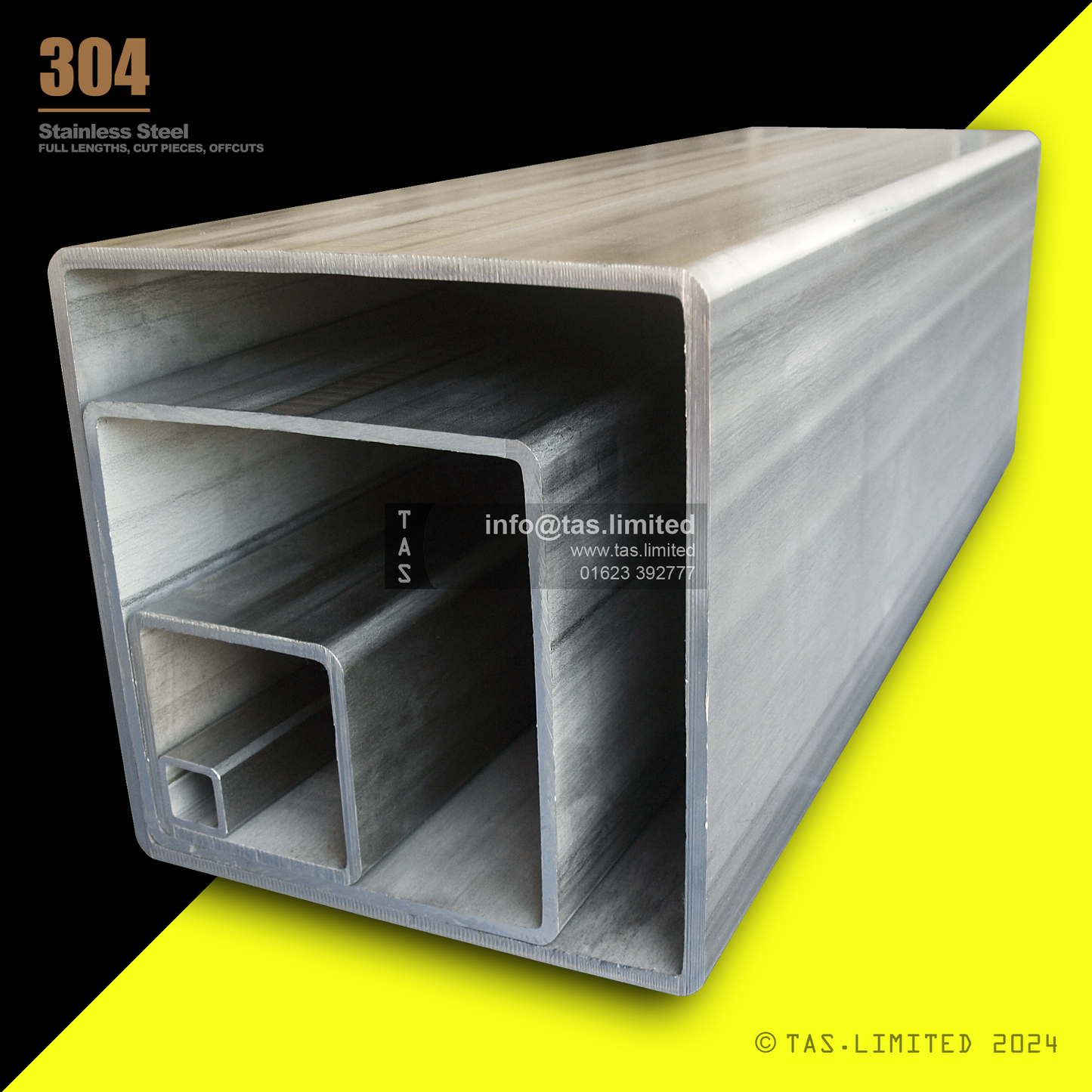 20 X 10 X 1 RECTANGULAR BOX SECTION, RHS, 304 STAINLESS STEEL, DULL POLISHED (1.4301 / 1.4307)