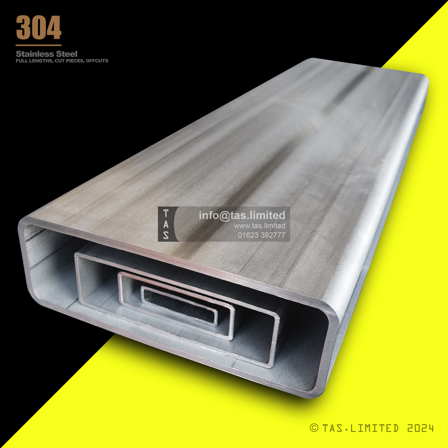 20 X 10 X 1 RECTANGULAR BOX SECTION, RHS, 304 STAINLESS STEEL, DULL POLISHED (1.4301 / 1.4307)