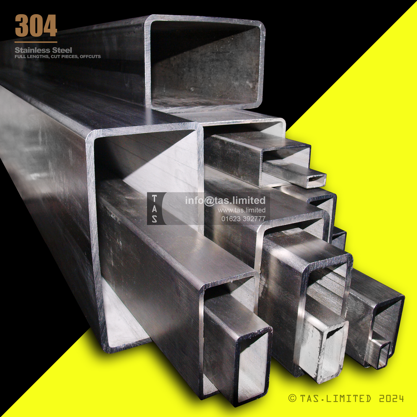 20 X 10 X 1.2 RECTANGULAR BOX SECTION, RHS, 304 STAINLESS STEEL, DULL POLISHED (1.4301 / 1.4307)