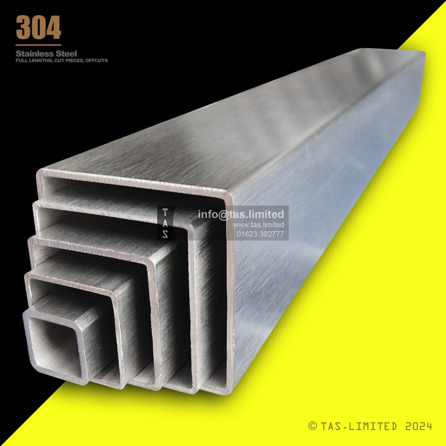 20 X 10 X 1.2 RECTANGULAR BOX SECTION, RHS, 304 STAINLESS STEEL, DULL POLISHED (1.4301 / 1.4307)