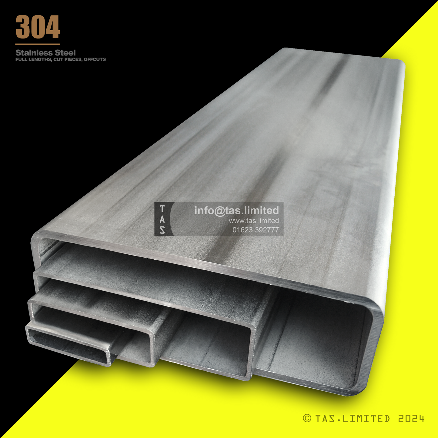 20 X 10 X 1.2 RECTANGULAR BOX SECTION, RHS, 304 STAINLESS STEEL, DULL POLISHED (1.4301 / 1.4307)