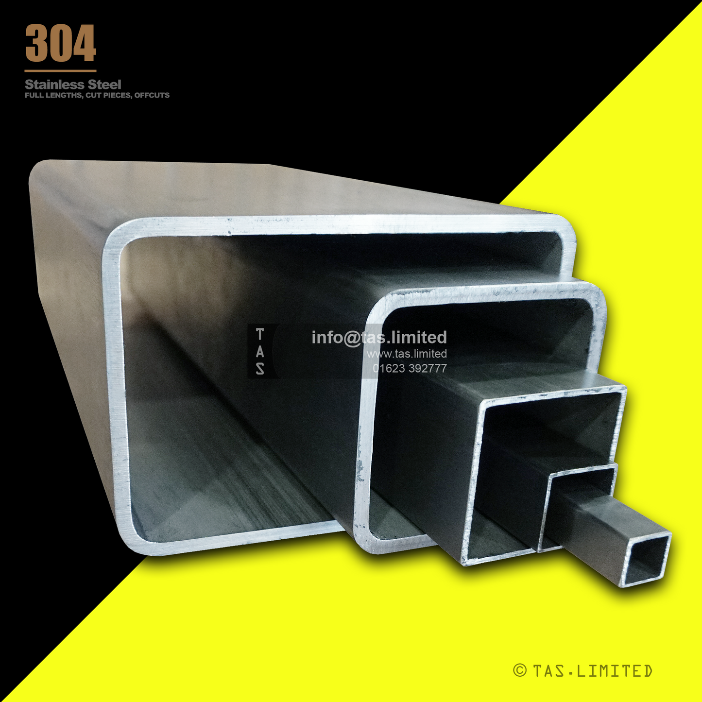 20 X 10 X 1 RECTANGULAR BOX SECTION, RHS, 304 STAINLESS STEEL, DULL POLISHED