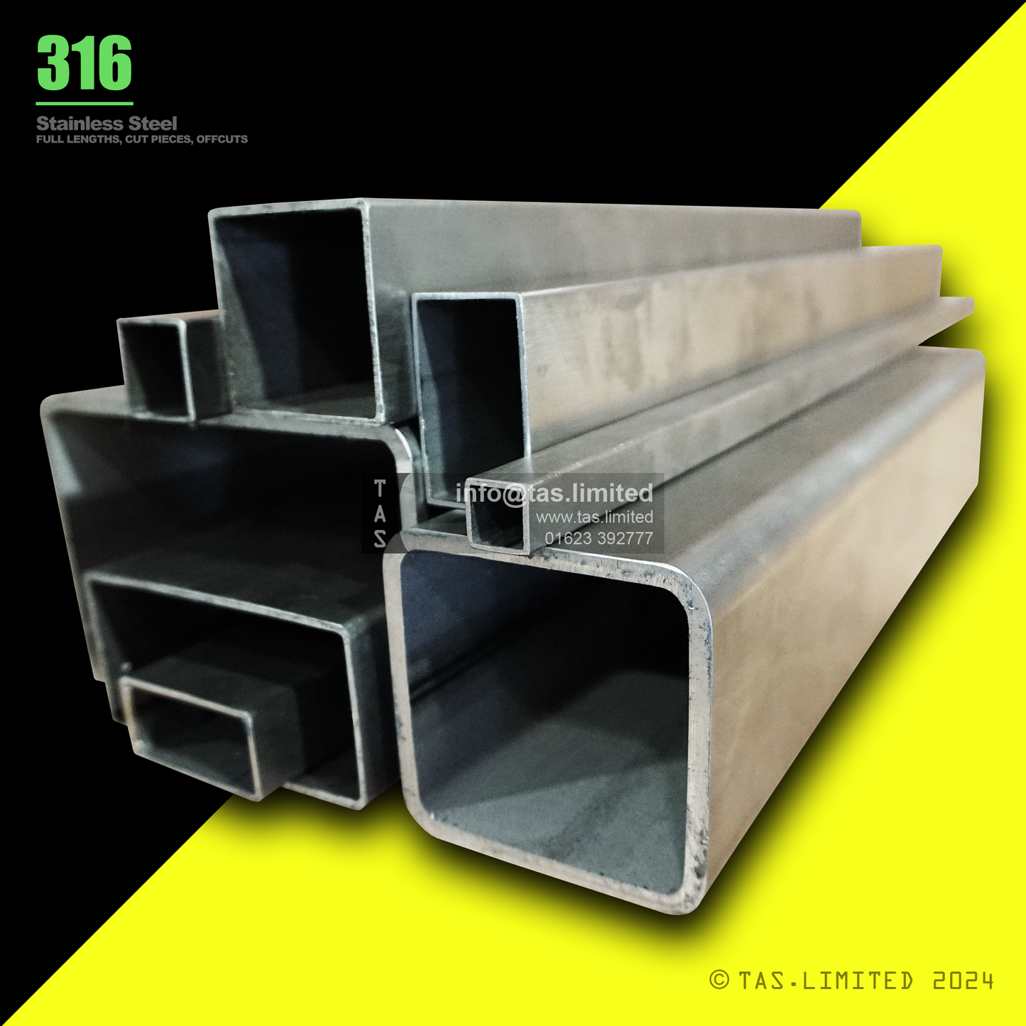 30 X 20 X 1.5 RECTANGULAR BOX SECTION, RHS, 316 STAINLESS STEEL, DULL POLISHED (1.4401 / 1.4404)
