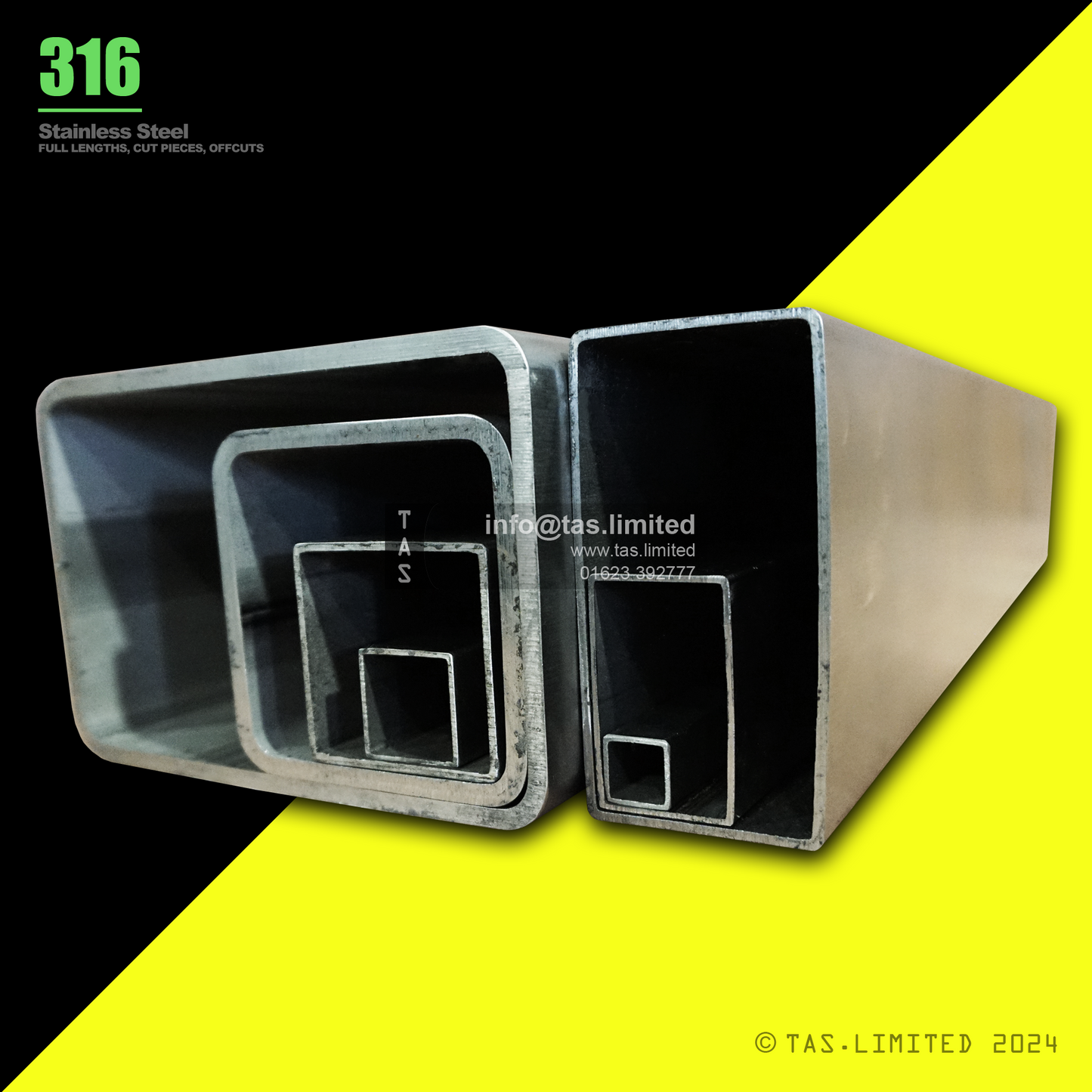 30 X 20 X 1.5 RECTANGULAR BOX SECTION, RHS, 316 STAINLESS STEEL, DULL POLISHED (1.4401 / 1.4404)