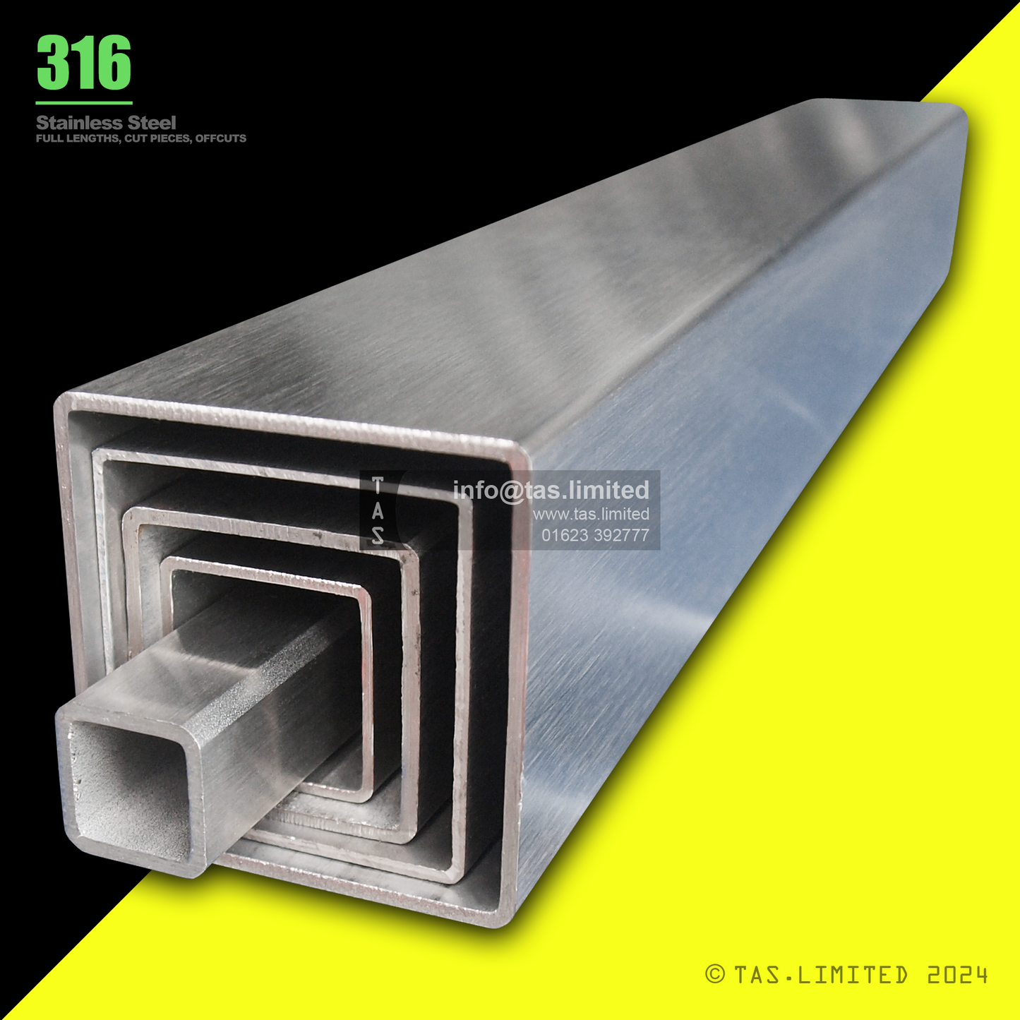 30 X 20 X 1.5 RECTANGULAR BOX SECTION, RHS, 316 STAINLESS STEEL, DULL POLISHED (1.4401 / 1.4404)