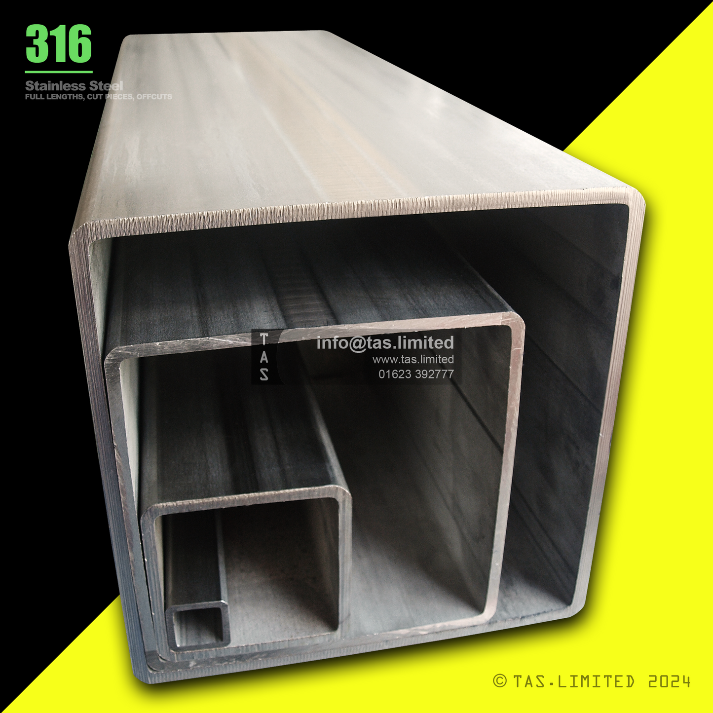30 X 20 X 1.5 RECTANGULAR BOX SECTION, RHS, 316 STAINLESS STEEL, DULL POLISHED (1.4401 / 1.4404)